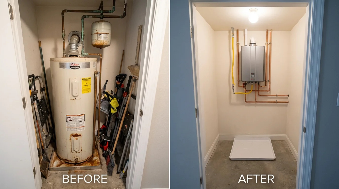 Tank water heater versus wall-mounted tankless unit comparison for Clayton, CA homeowners